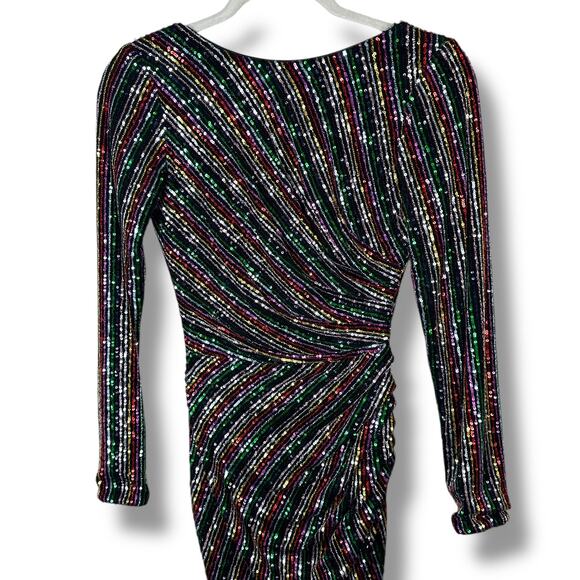 Dress The Population Emilia Rainbow Long Sleeve Sequin Open Back Bodycon Dress - Picture 3 of 8
